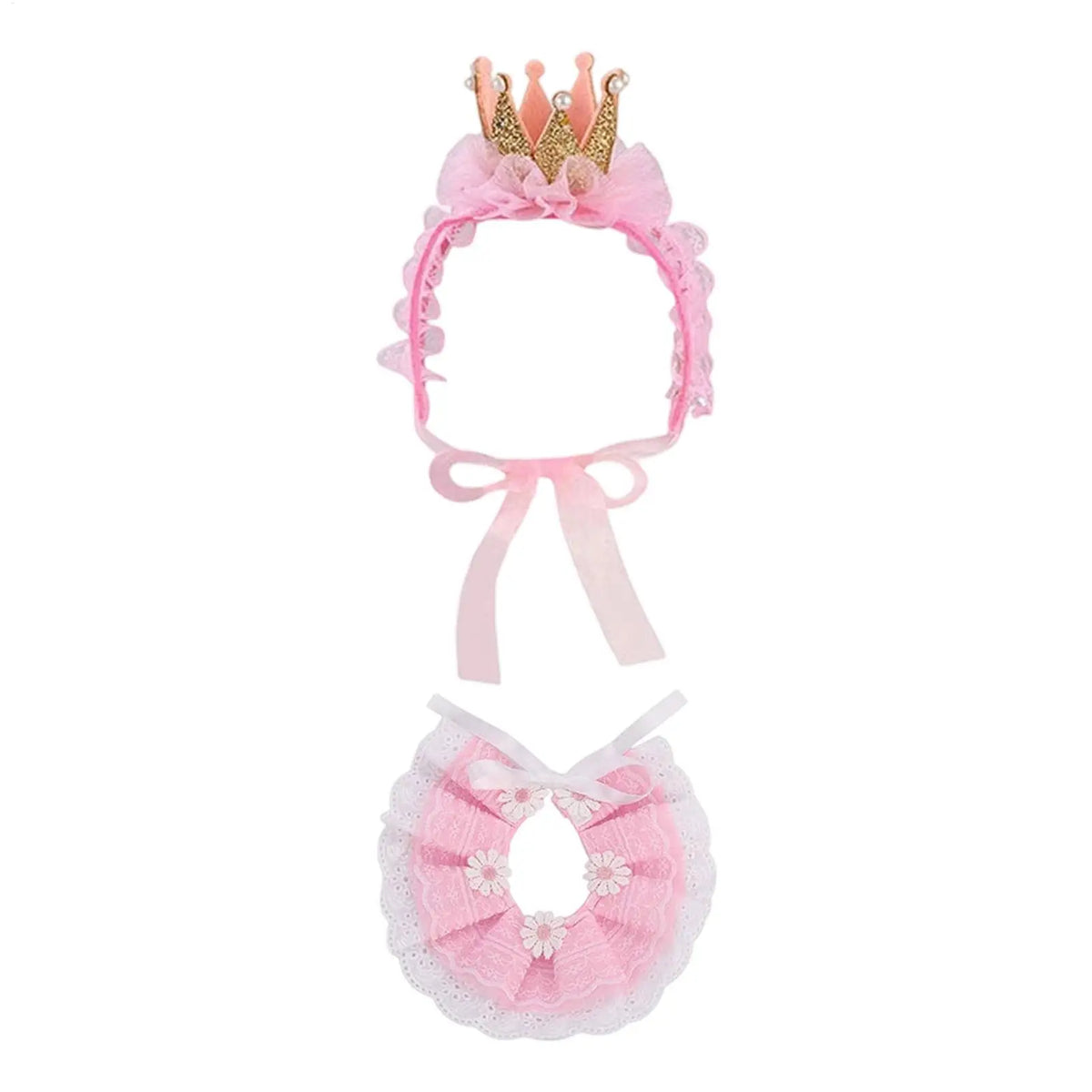 Pink Lace Crown & Scarf Pet Costume for Cats & Small Dogs Pet Costume Set PLUSH