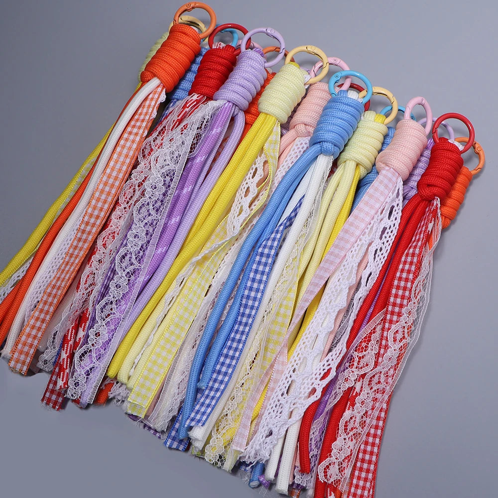 2pcs Lace Plaid Ribbon Braided Lanyard Keychain Charms DIY DIY Keychain Charm PLUSH