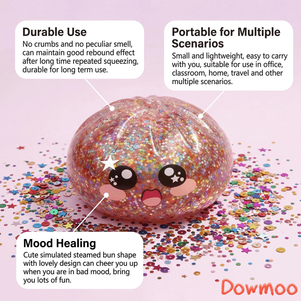 Glitter Dumplings Squishy Toy with Steamer | Slow Rise Fidget Squishy Fidget Toy PLUSH