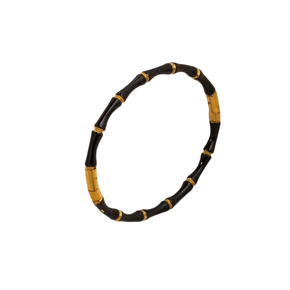 Colorful Bamboo Joint Bangle – Gold Stainless Steel Enamel Bracelet Enamel Bangle Bracelet PLUSH Black