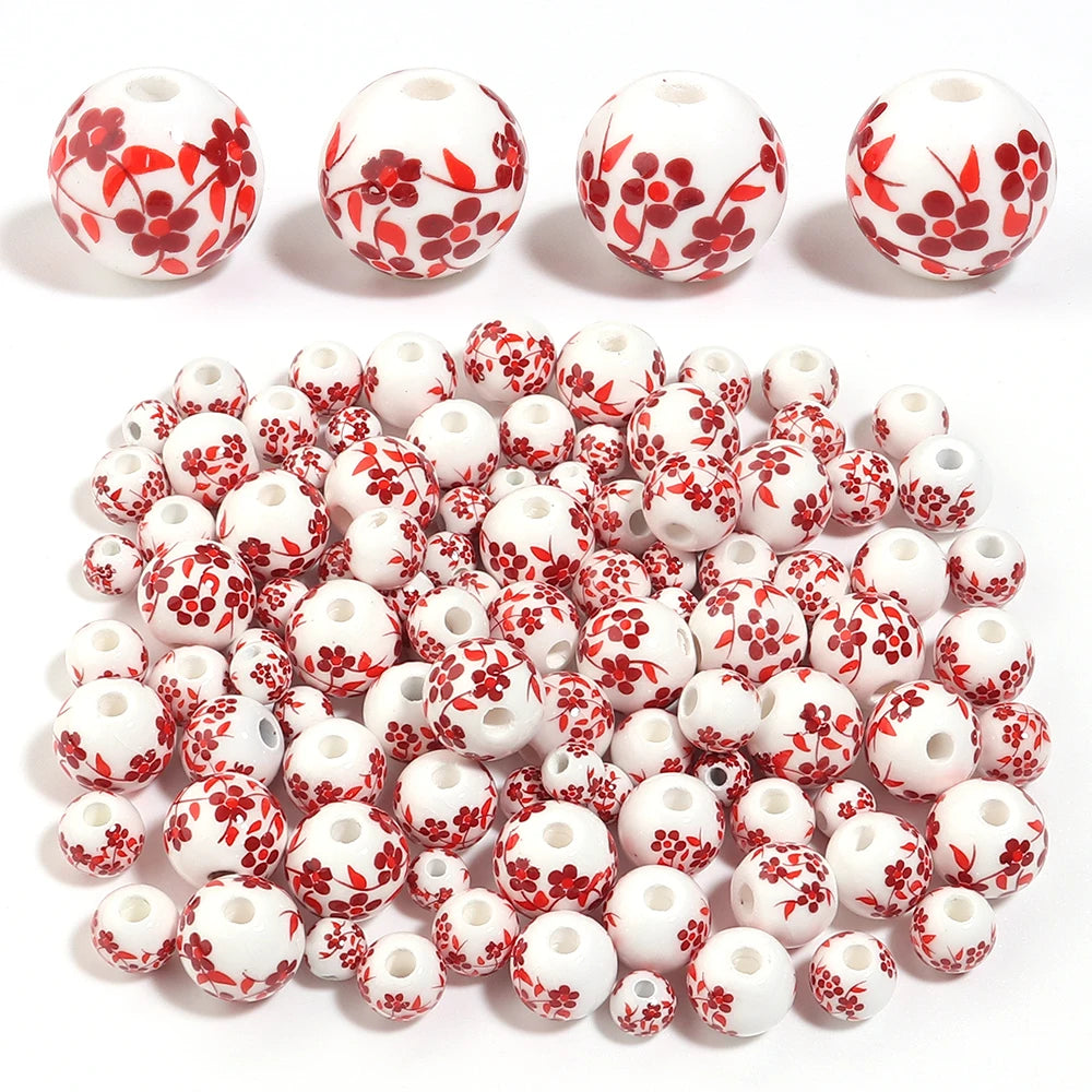 Jingdezhen Ceramic Red Floral Spacer Beads 6–12mm | DIY Jewelry Ceramic Spacer Beads PLUSH