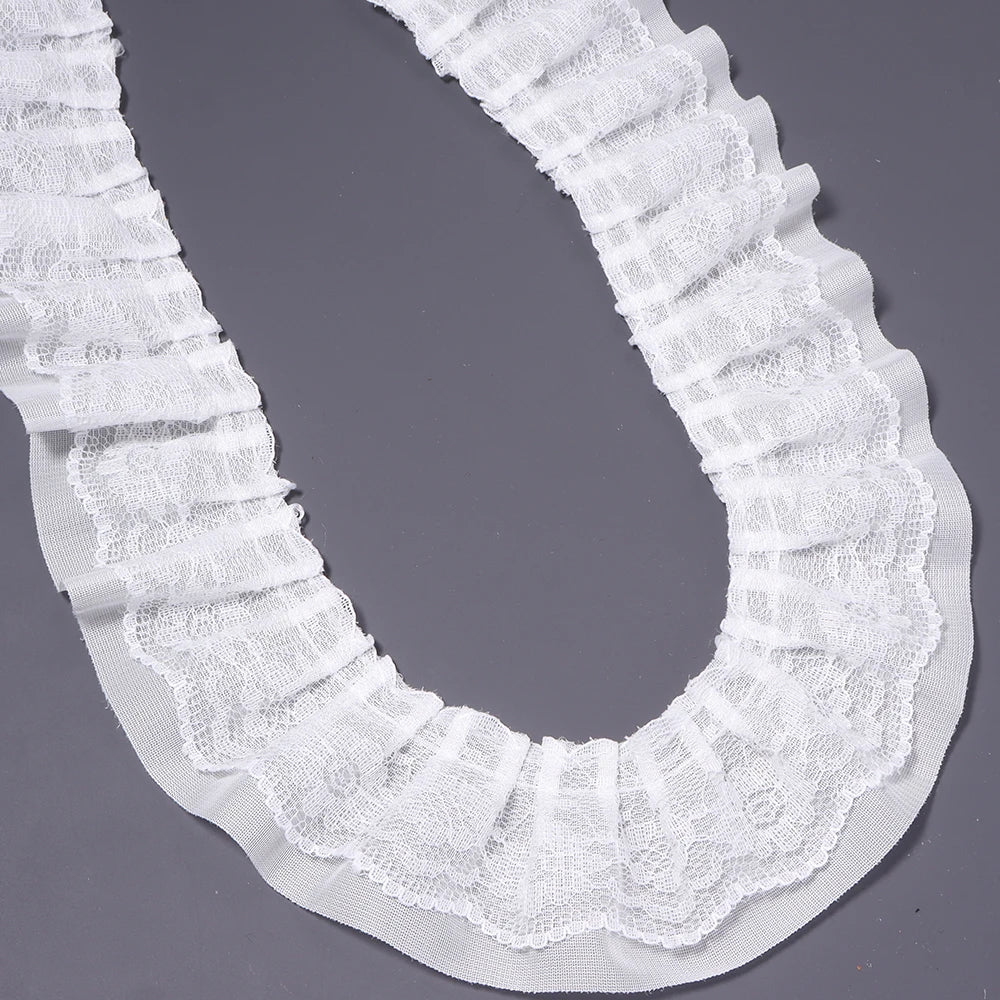 2 Yards 5cm Double Layer Chiffon Lace Ruffled Trim | DIY Sewing Lace Ruffled Trim PLUSH White 5cm 2yards