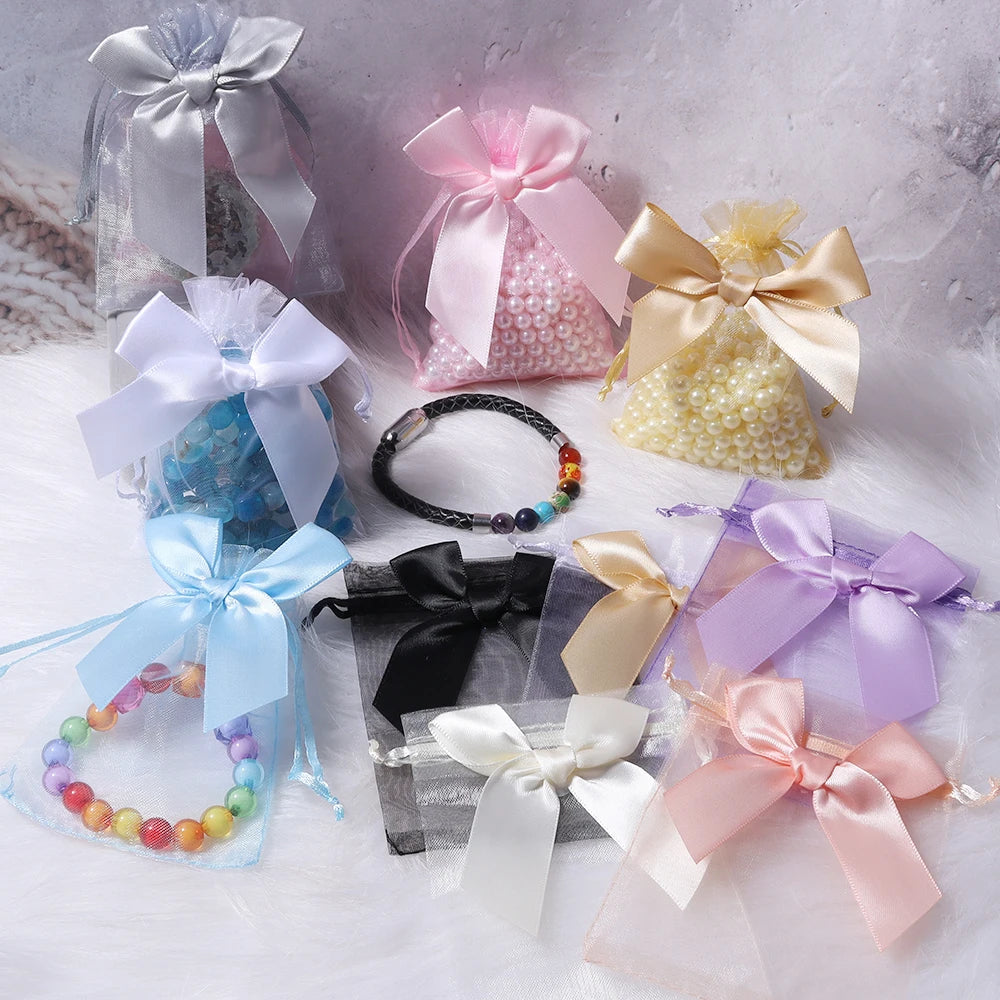 5pcs Bow Organza Drawstring Gift Bags – Wedding & Party Organza Gift Bags PLUSH