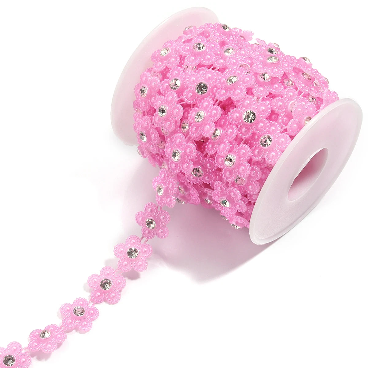 5 Yards Pearl Flower Chain with Rhinestone for DIY Jewelry Pearl Jewelry Chain PLUSH Pink