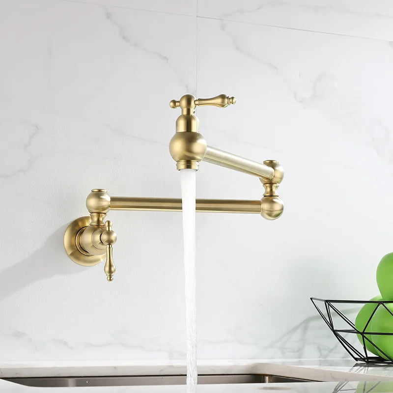 Wall Mount Brass Kitchen Faucet Chrome 360° Swivel | ELLEN Kitchen Faucet PLUSH Gold