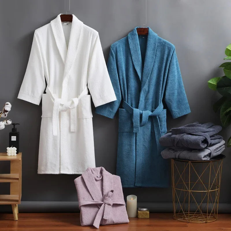 100% Cotton Terry Bathrobe – Unisex Kimono Dressing Gown Cotton Terry Bathrobe PLUSH