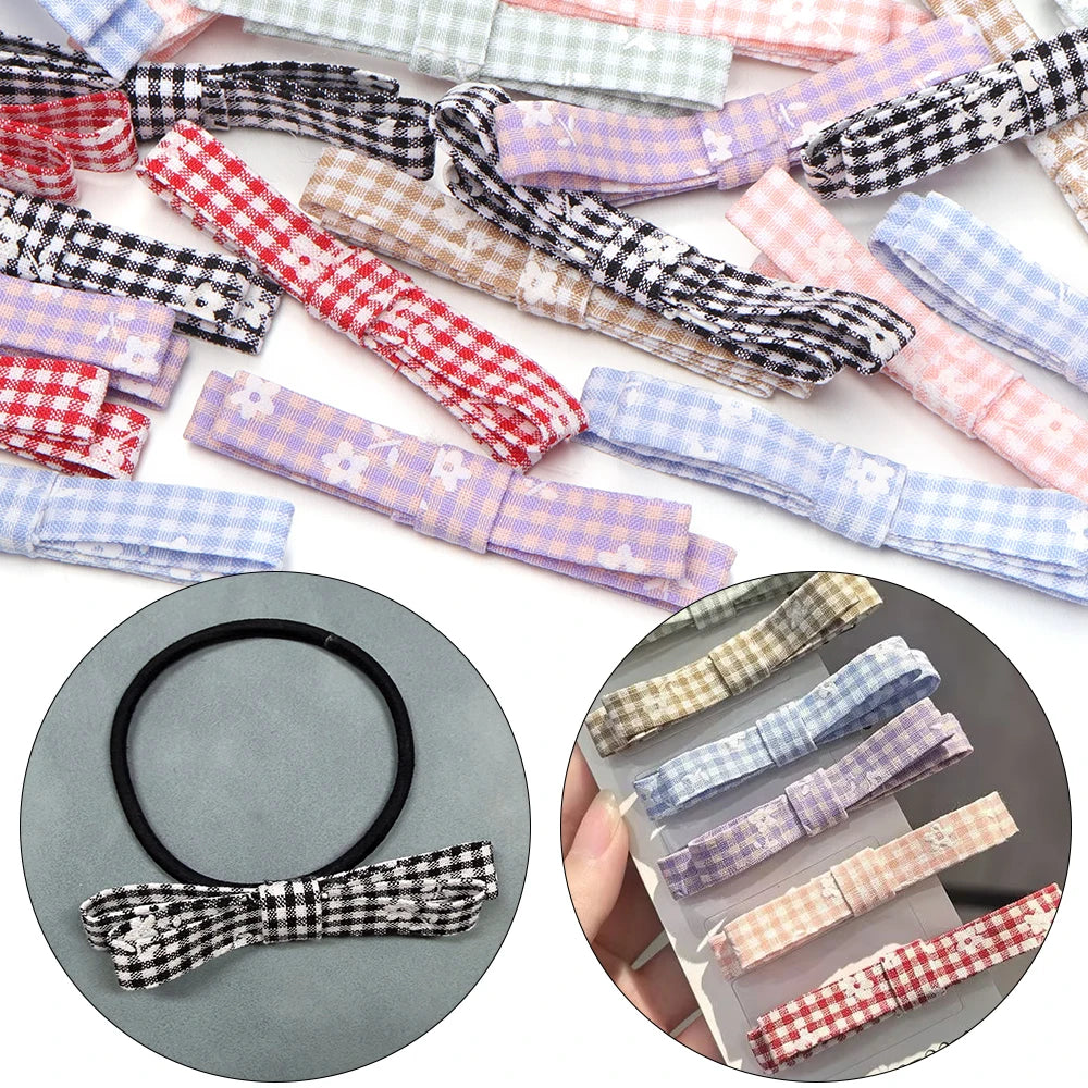 5pcs Plaid Floral Bowknots – DIY Hair Clips & Craft Decor Hair Bow Craft PLUSH