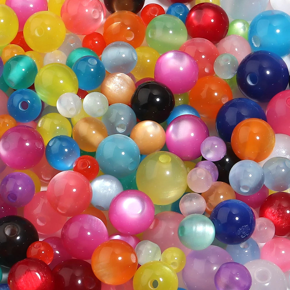 Resin Cat Eye Round Beads 6–12mm | DIY Jewelry 50–100pcs Resin Craft Beads PLUSH