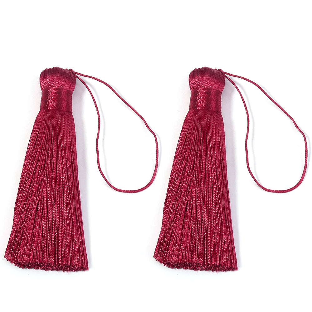 6pcs Colorful Silky Tassel Pendants – DIY Jewelry & Home Decor Tassel Fringe Pendant PLUSH wine red