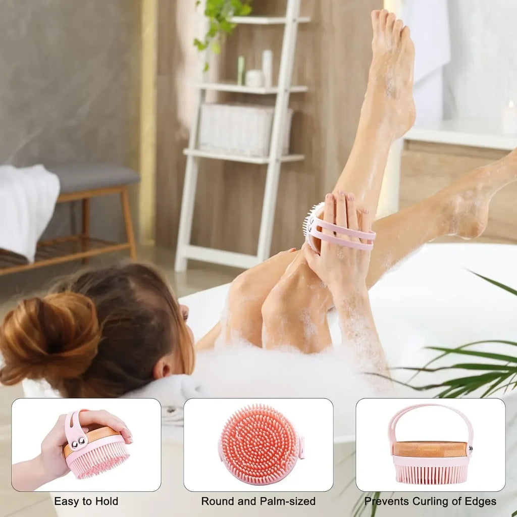 Silicone Body Scrubber with Bamboo Base – Exfoliating Bath Brush Exfoliating Bath Brush PLUSH