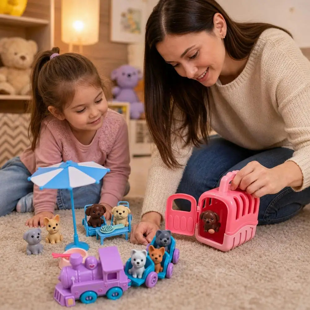 Mini Pretend Play Pet Toy Set with Carrier & Train for Kids Pretend Play Toy Set PLUSH