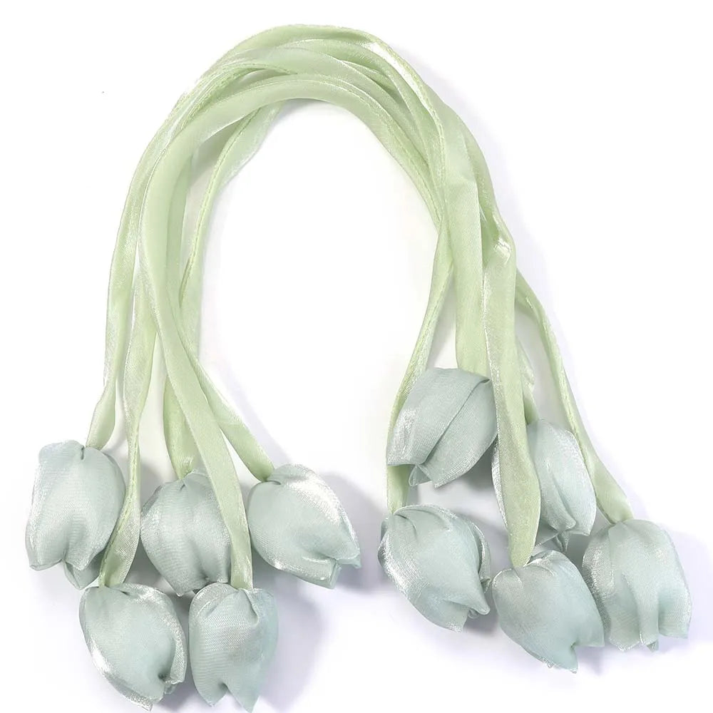 5pcs Tulip Fabric Flower Ribbons – DIY Bag Hat Clothes Decor Fabric Flower Trim PLUSH green