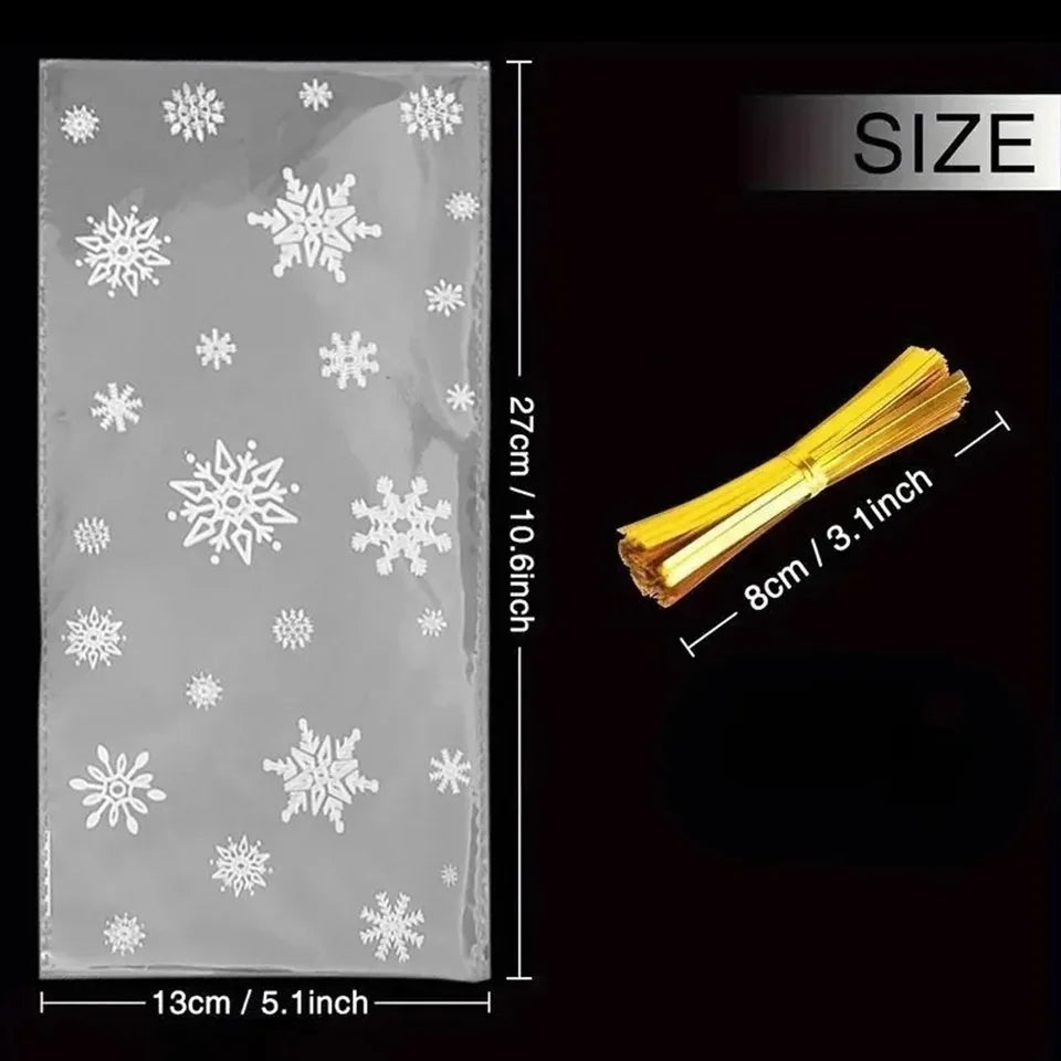 50/100PCS Christmas Snowflake Transparent Candy & Gift Bags Holiday Gift Bags PLUSH