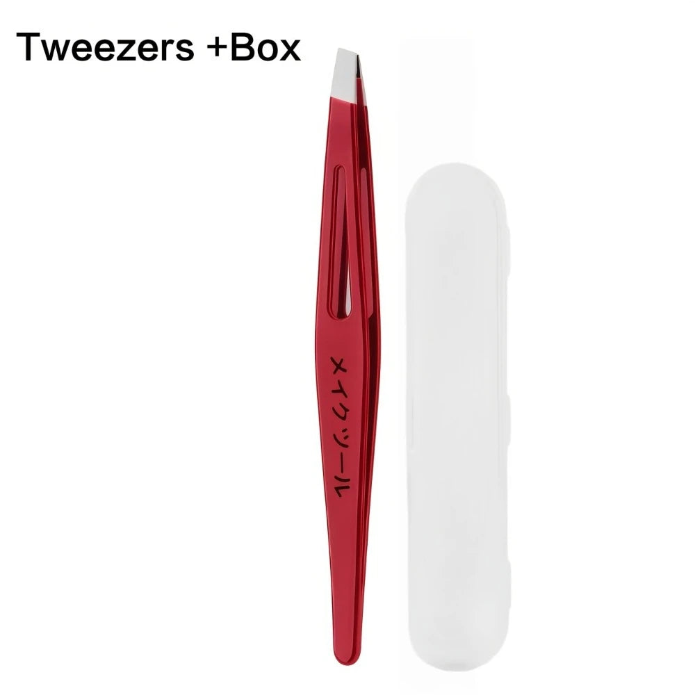 Slant Tip Stainless Steel Tweezers – Eyebrow & Facial Grooming Eyebrow Tweezers PLUSH Red with box