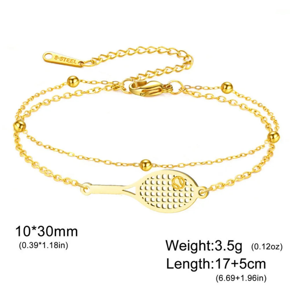 Tennis Racket Bracelet – Stainless Steel Sport Bangle Sport Chain Bracelet PLUSH Style 4