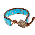 Rainbow Stone Beaded Bracelet – Boho Woven Adjustable Bangle Charm Bracelet PLUSH Blue