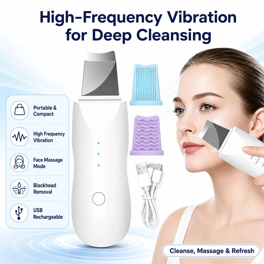 CAMMUO Ultrasonic Skin Scrubber Facial Peeling Device USB Facial Cleansing Device PLUSH