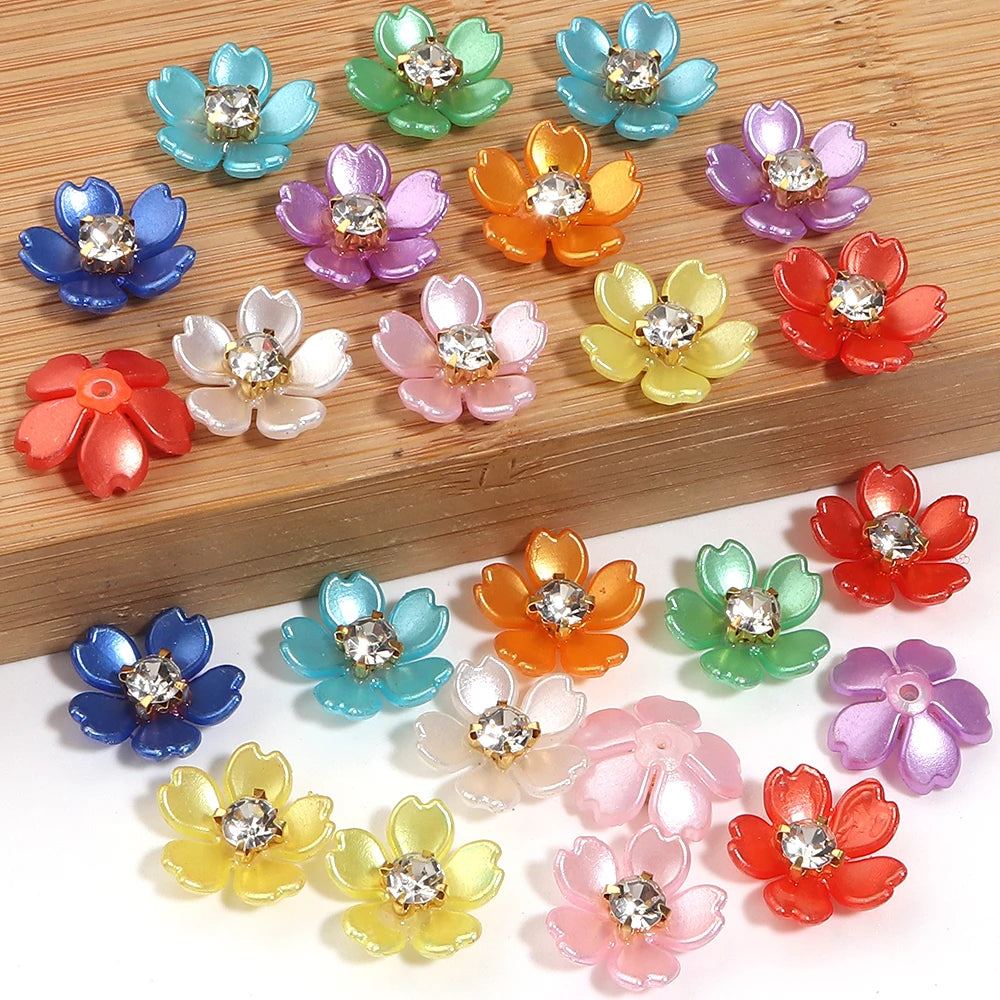 50pcs Pearl Rhinestone Bauhinia Flower Acrylic Flat Back Beads Flat Back Craft Beads PLUSH