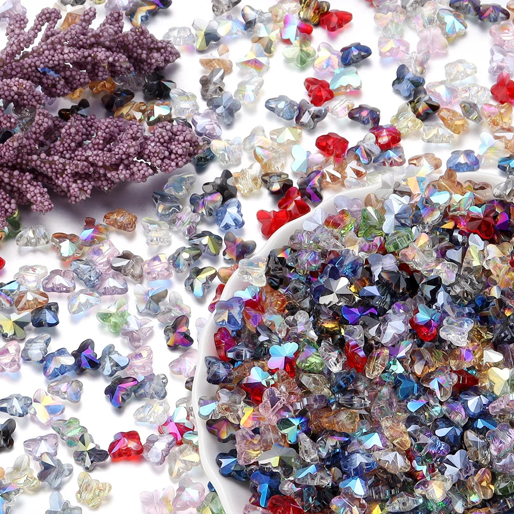 50pcs Butterfly Crystal Glass Spacer Beads – Multicolor DIY Glass Spacer Beads PLUSH
