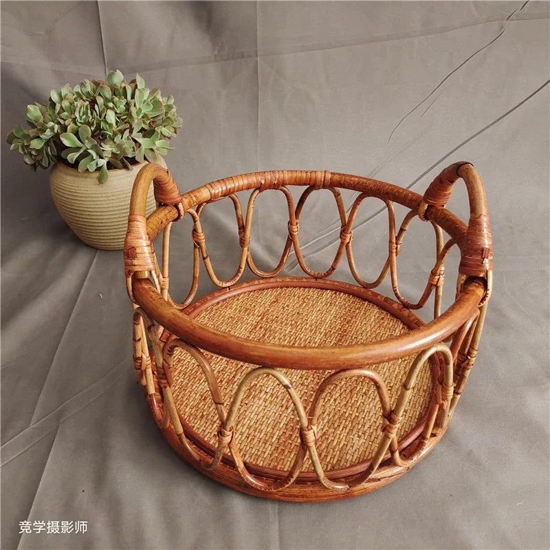 Newborn Photography Prop Retro Rattan Basket Chair 0–6M Newborn Photo Prop PLUSH Photography bed 1