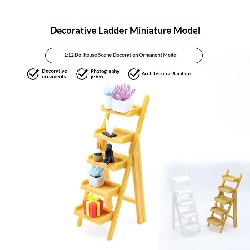 1:12 Miniature Dollhouse Ladder Shelf | Multi-Layer Display Rack Dollhouse Miniature Shelf PLUSH