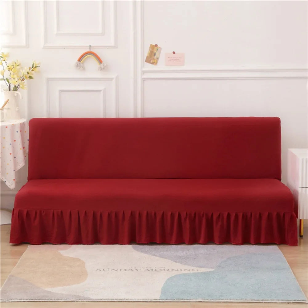 Elastic Armless Futon Sofa Cover with Skirt | Slipcover Sofa Slipcover PLUSH