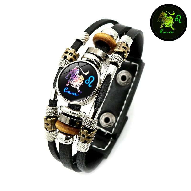 Luminous Constellation Leather Bracelet – Unisex Multilayer Charm Bracelet PLUSH Leo