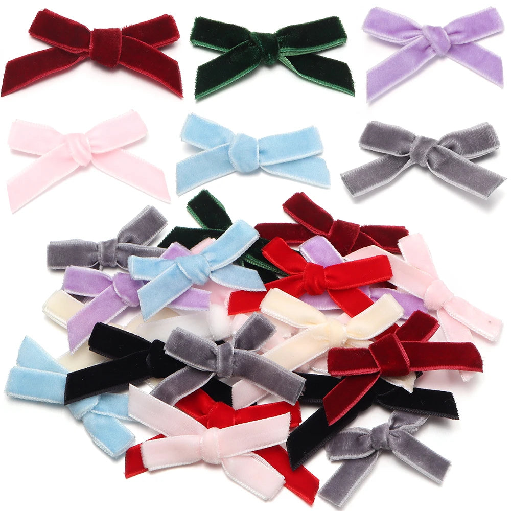 10pcs Velvet Flocking Bow Ribbons 1cm – DIY Hair & Gift Decor Velvet Bow Ribbons PLUSH