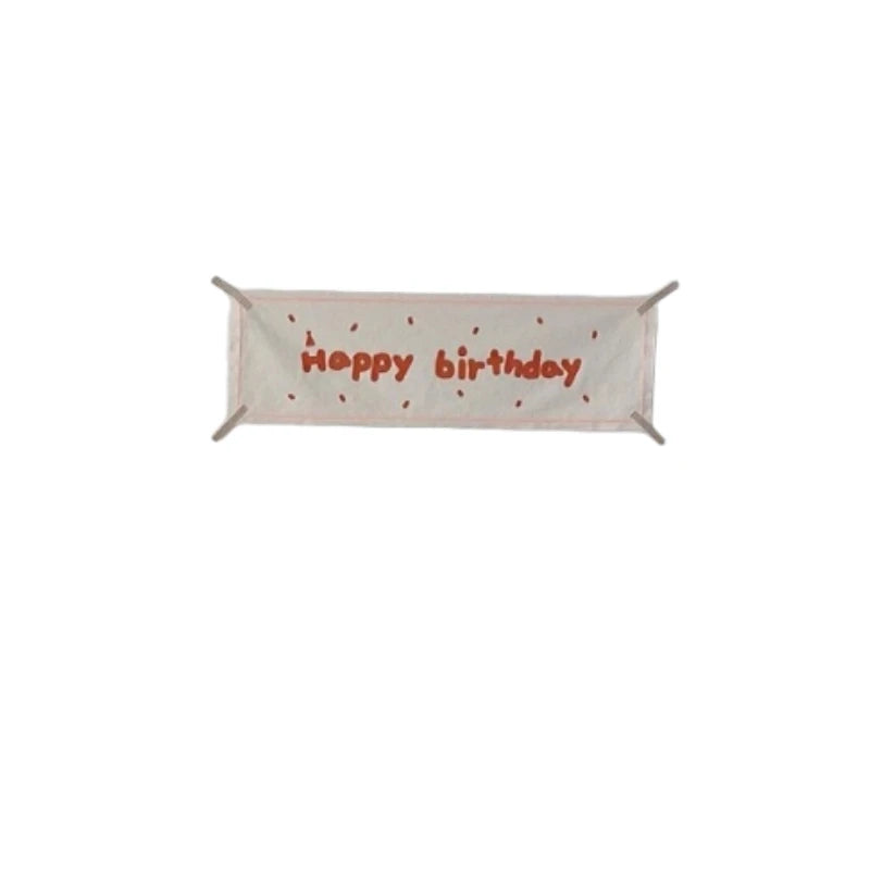 Kids Happy Birthday Flag Banner 55x22cm – Party Photo Prop Party Flag Banner PLUSH Orange 55x22cm Other