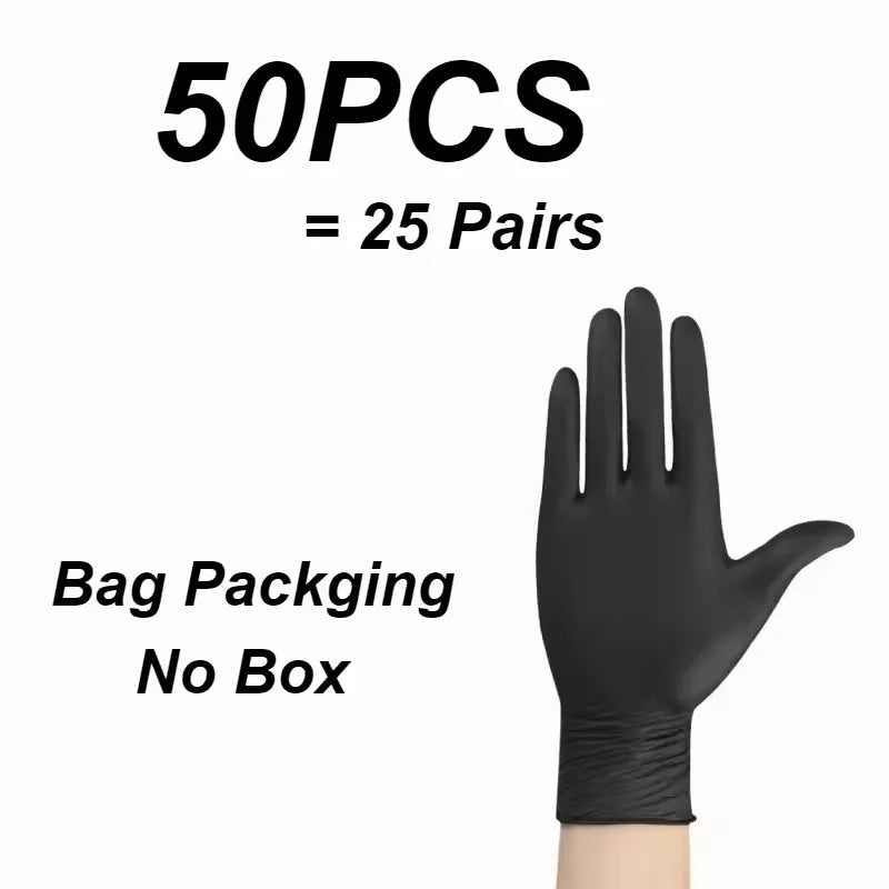 Disposable Nitrile Gloves 50/100pcs – Black White Blue S-XL Disposable Nitrile Gloves PLUSH Black-50PCS M