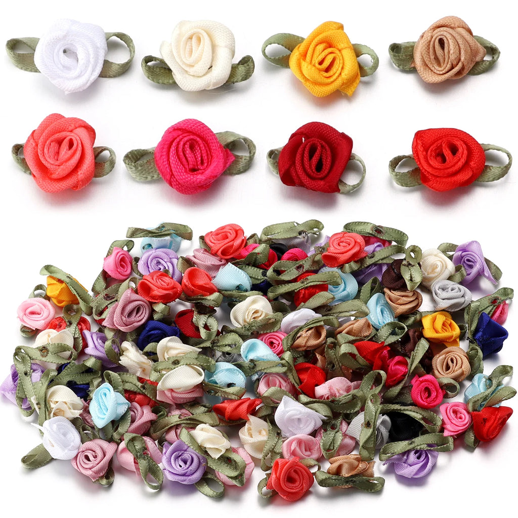 50pcs Mini Fabric Rose Flowers for DIY Crafts & Wedding Decor Fabric Flower Embellishments PLUSH