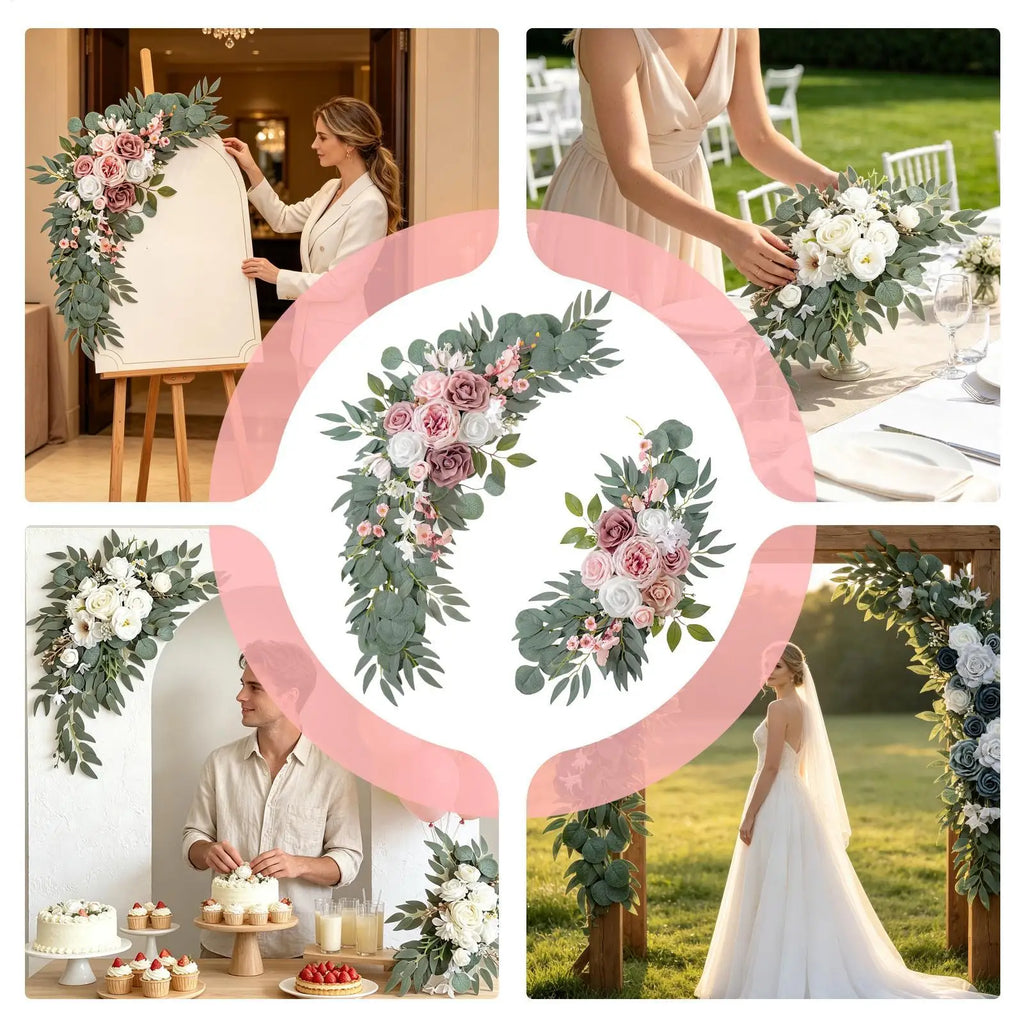 Artificial Rose Wedding Arch Flowers Pink Silk Garland 2pcs Artificial Flower Garland PLUSH