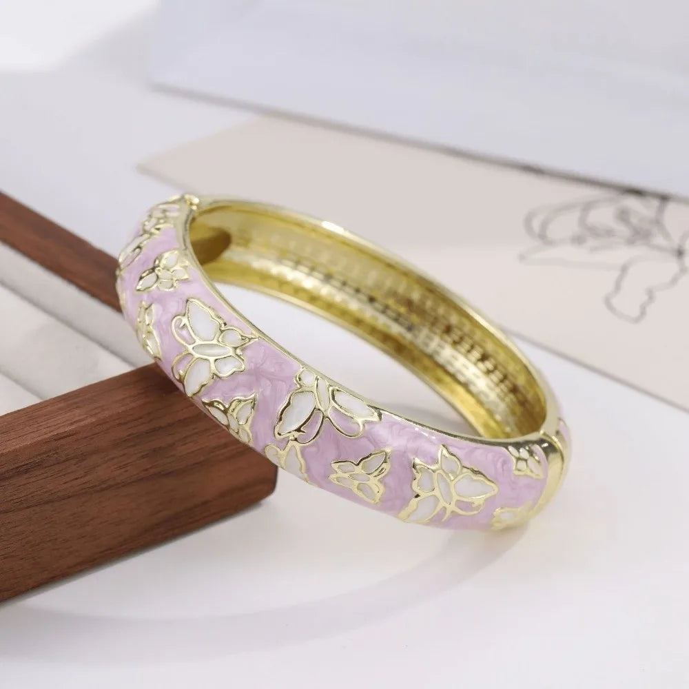 Cloisonne Enamel Bangle – Colorful Vintage Butterfly Bracelet Enamel Bangle PLUSH