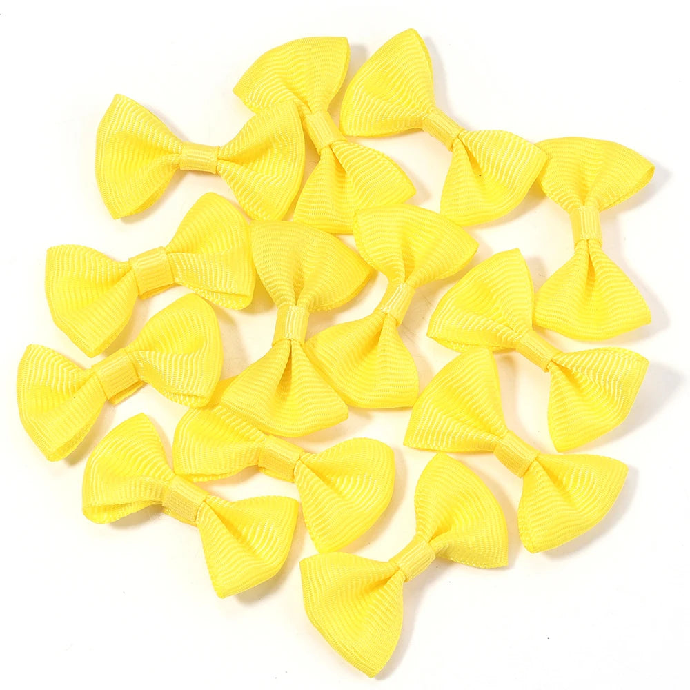 30pcs Mini Satin Ribbon Bows 2.5x4cm – Colorful DIY Craft Bows Ribbon Bows PLUSH Yellow 2.5X4cm