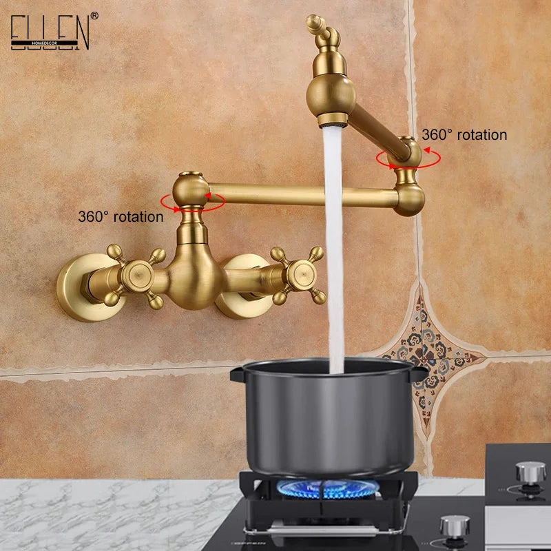 Wall-Mounted Antique Brass Kitchen Faucet Dual Handle EL542A Kitchen Faucet PLUSH