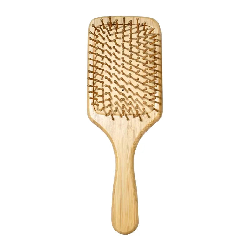 Natural Bamboo Paddle Hair Brush – Air Cushion Scalp Massager Bamboo Hair Brush PLUSH L Square Comb