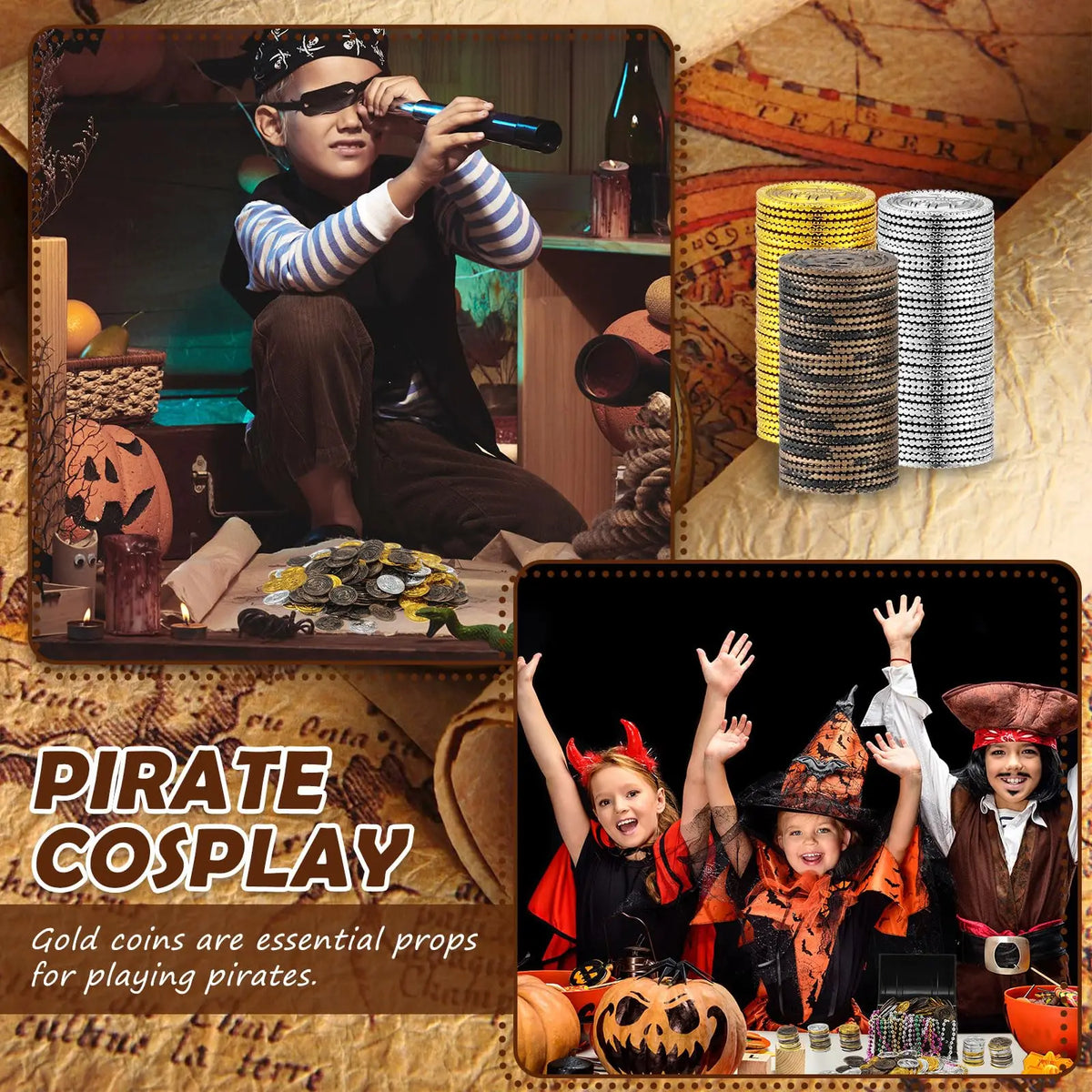 Plastic Pirate Treasure Coins – Gold Silver Bronze Party Toys Toy Party Coins PLUSH