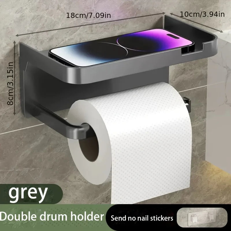 Wall-Mounted Toilet Paper Holder & Storage Rack – Black Toilet Paper Holder PLUSH Light Grey