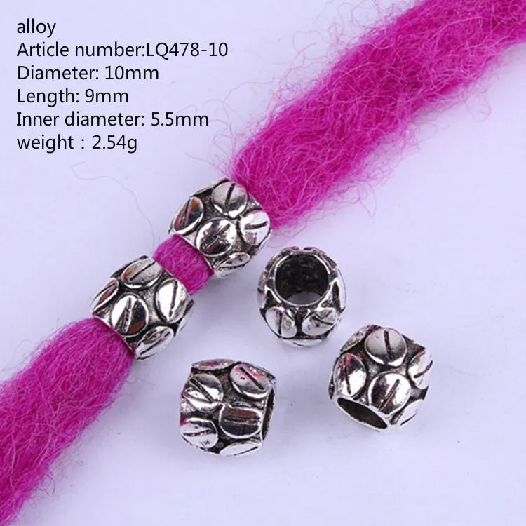 5pcs Metal Dreadlock Bead Cuffs Hair Braid Rings 3D Charms