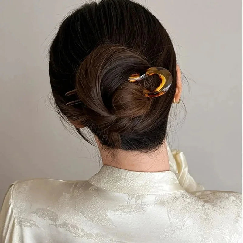U-Shaped Tortoiseshell Acetate Hair Fork | Geometric Hair Stick Hair Fork PLUSH