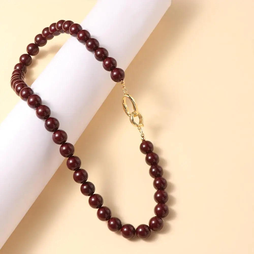 Vintage Vermilion Red Beaded Choker | Imitation Crystal Necklace Beaded Choker Necklace PLUSH