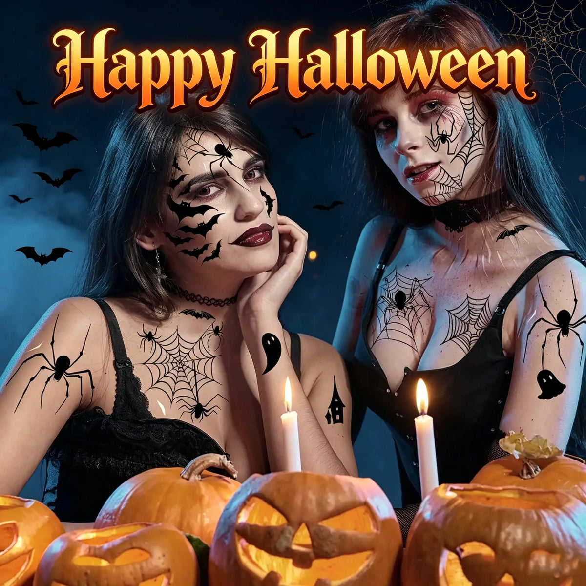 Halloween Temporary Tattoos Kit – Spider Web, Bat & Spider Temporary Tattoo Kit PLUSH