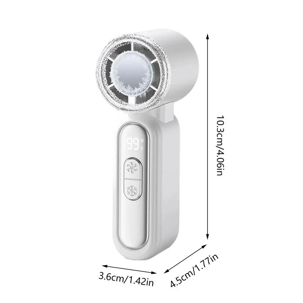 Mini Rechargeable Handheld Fan – LED Display & Lanyard Handheld Portable Fan PLUSH White