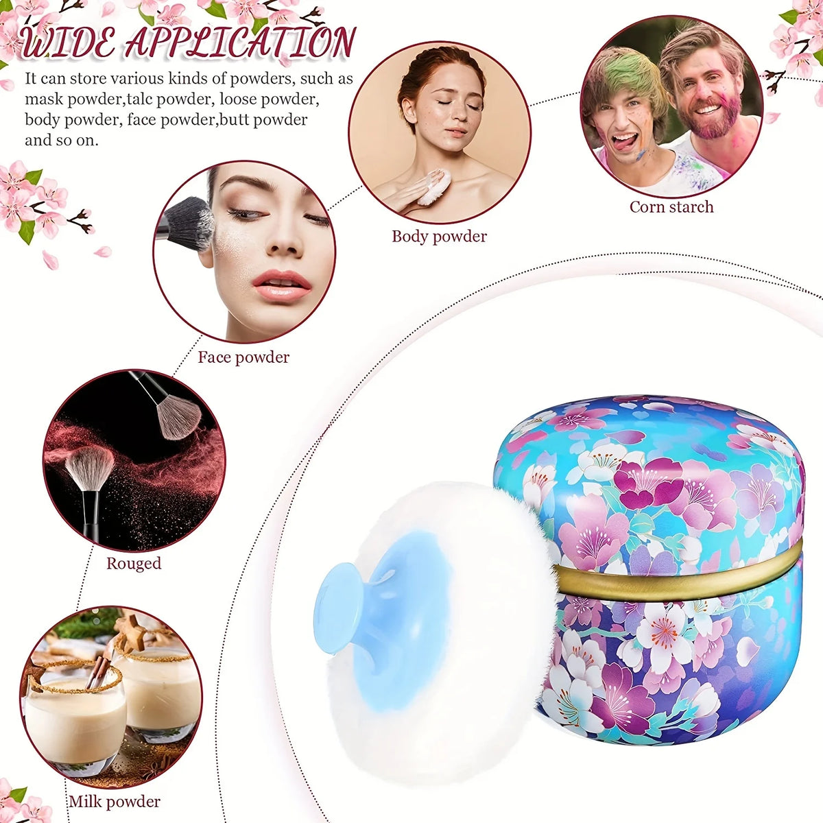 Loose Powder Container with Puff & Tinplate Case for Travel Powder Case & Puff PLUSH