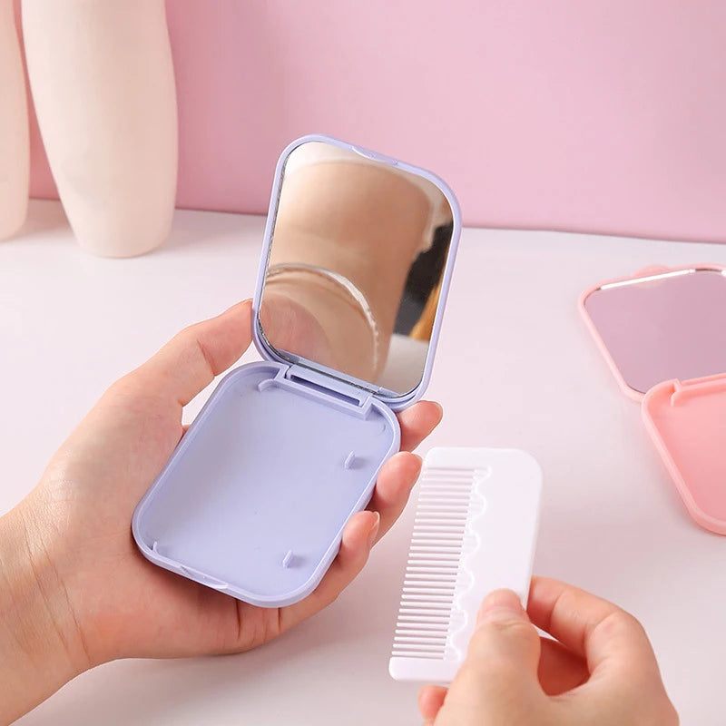 Portable Folding Makeup Mirror with Comb – Pocket Vanity Set Pocket Makeup Mirror PLUSH