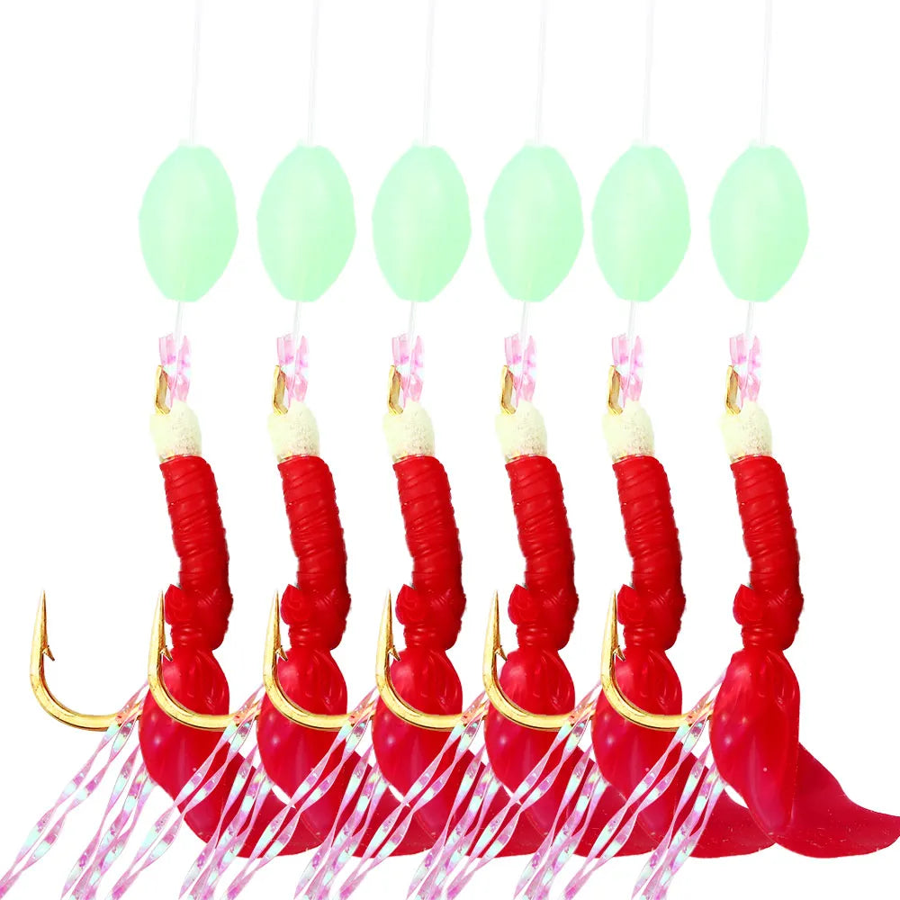 Luminous Sabiki Rigs Feather Fishskin Skirt Lures – 6pk Sabiki Fishing Rig PLUSH 9