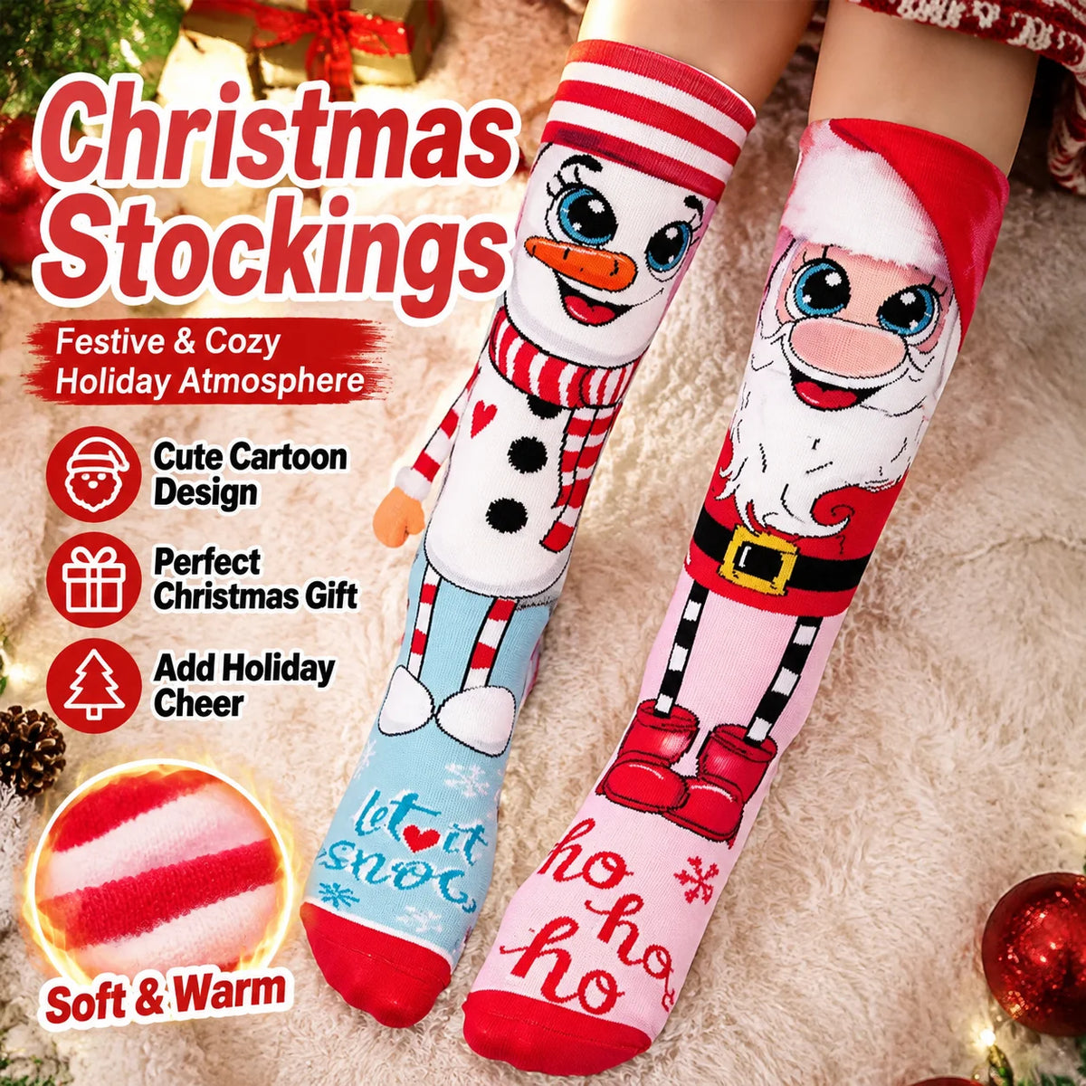 Cartoon Christmas Socks Set – Santa & Snowman Family Gift Holiday Socks Set PLUSH