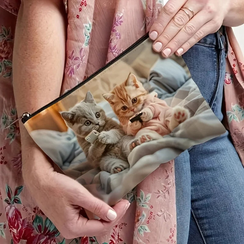 Kitten Print Makeup Bag | Zipper Pouch & Travel Organizer Makeup Zipper Pouch PLUSH