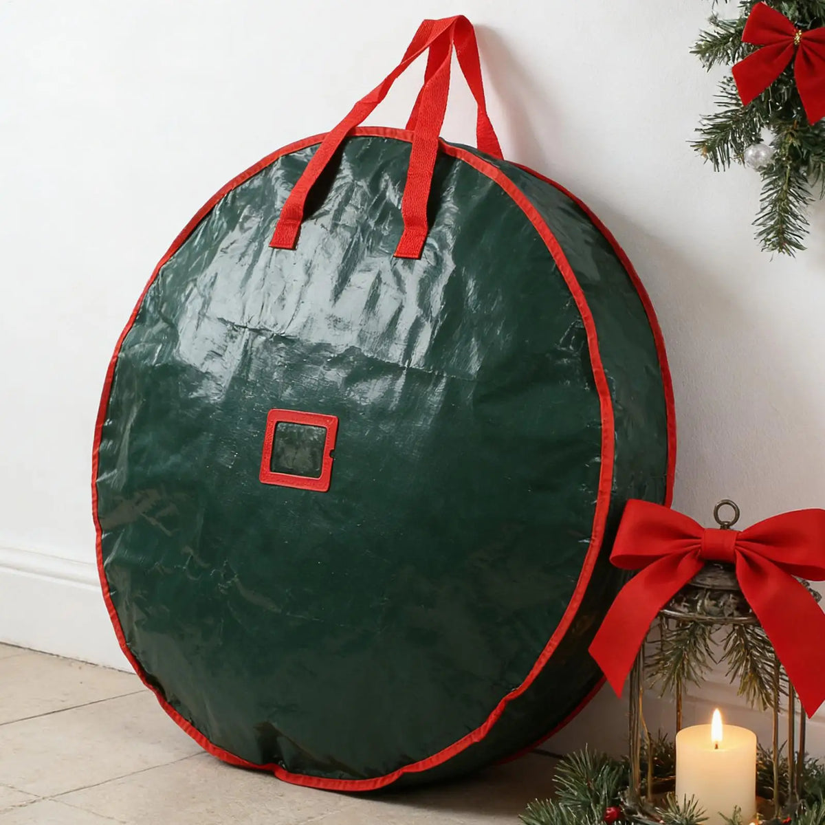Christmas Wreath Storage Bag with Clear Window – Thickened Wreath Storage Bag PLUSH