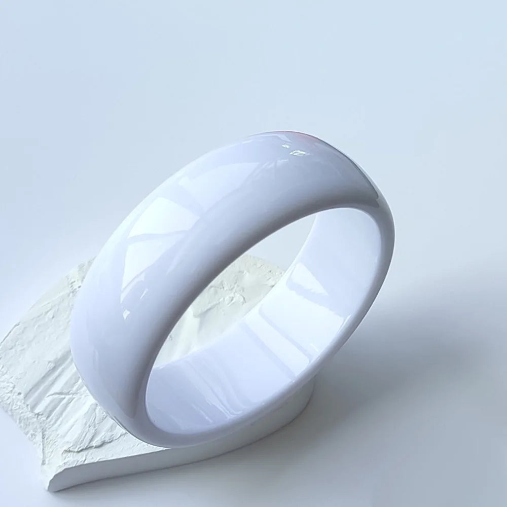 Bohemian Acrylic Open Wide Bangle Bracelet – Smudge Print Acrylic Bangle PLUSH White